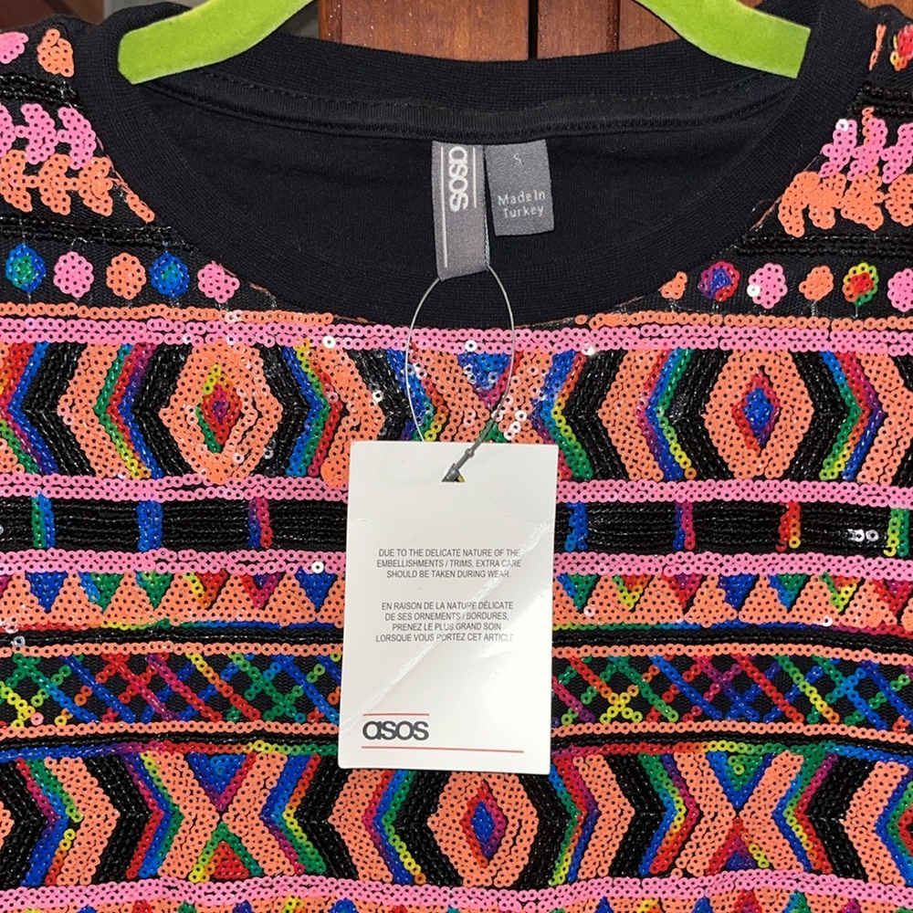 ASOS DESIGN relaxed festival tee allover sequins Aztec design - Picture 7 of 9